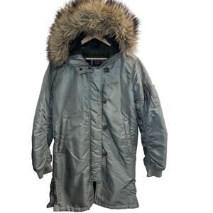 Abercrombie & Fitch Women's Green Winter Parka Coat Size Small I Fur Hood Preppy